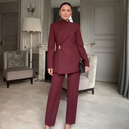 Women's Tailored Blazer & Straight-Leg Pants Set