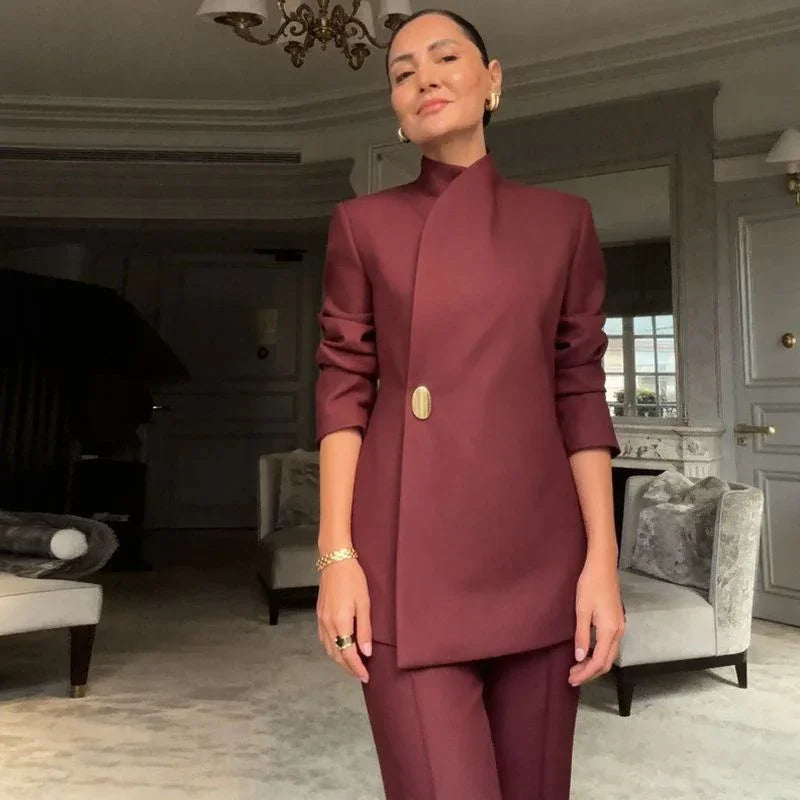 Women's Tailored Blazer & Straight-Leg Pants Set