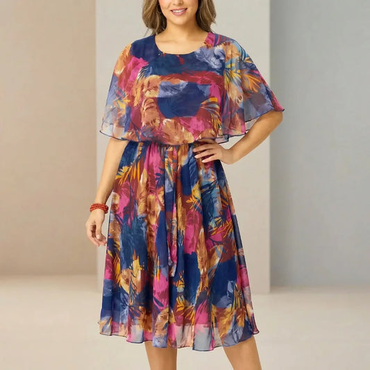 Women's Printed Chiffon Overlay Midi Dress