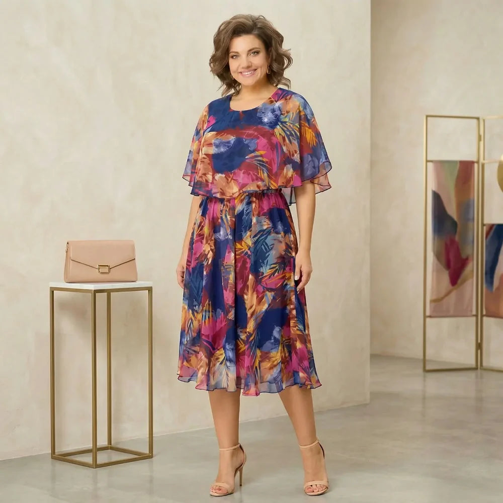 Women's Printed Chiffon Overlay Midi Dress
