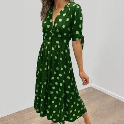 Women's V-Neck Polka Dot Midi Dress