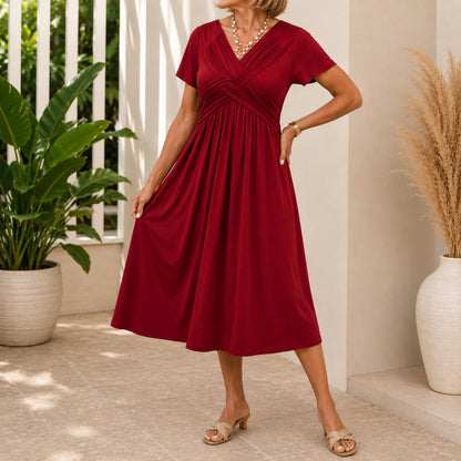 Women's Draped V-Neck Midi Dress