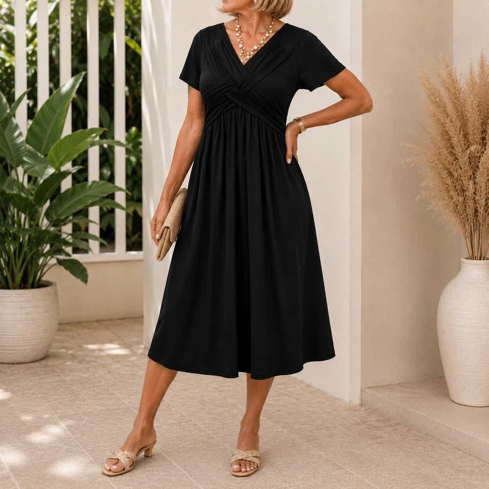 Women's Draped V-Neck Midi Dress