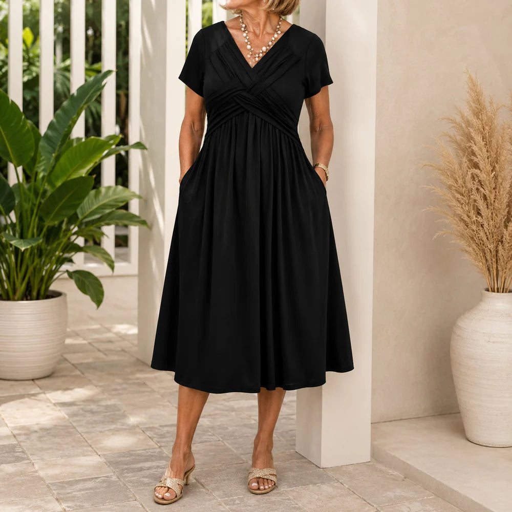 Women's Draped V-Neck Midi Dress