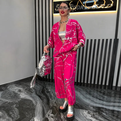 Abstract Print Bomber Jacket and Pants Set