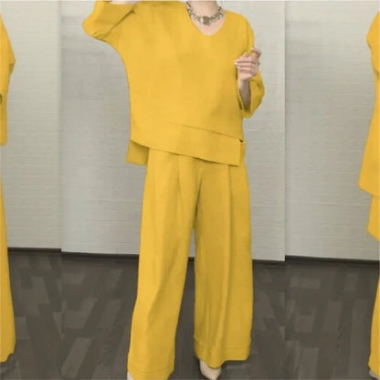 Women's V-Neck Top and Wide-Leg Pants Set