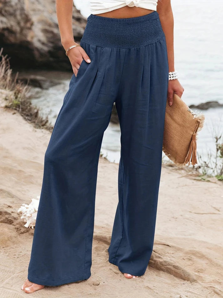 Women's Smocked Waist Wide-Leg Pants