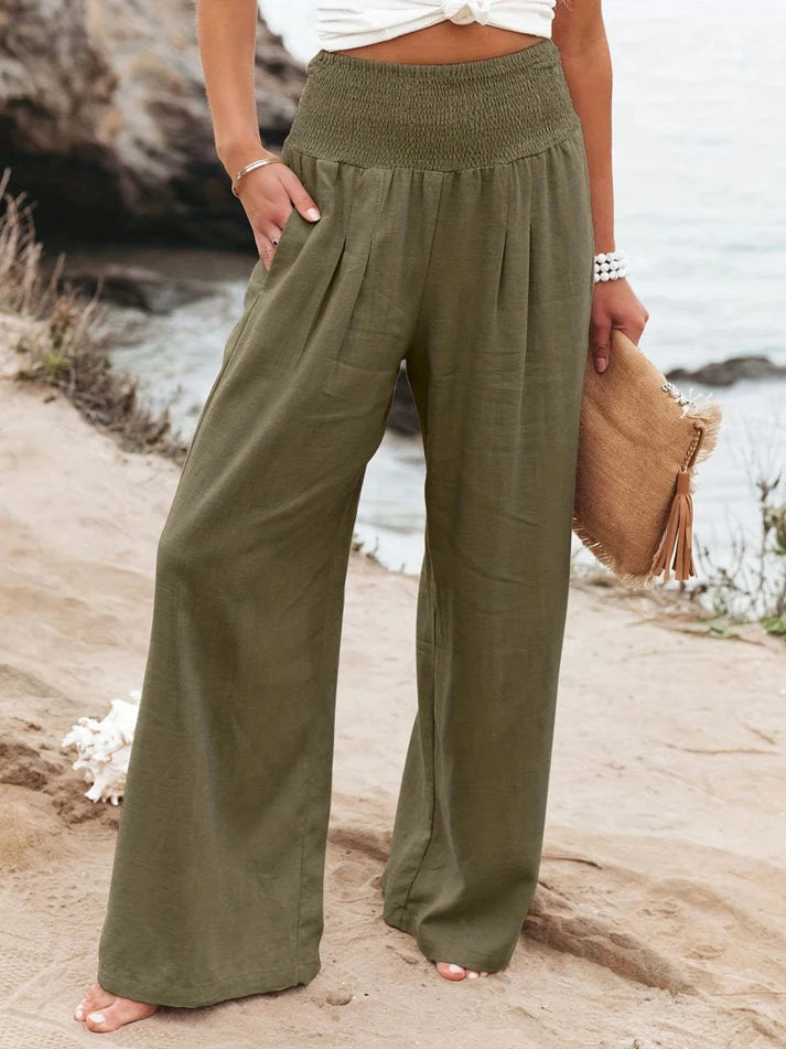 Women's Smocked Waist Wide-Leg Pants
