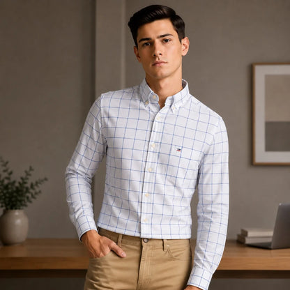 Men's Long-Sleeve Windowpane Check Shirt