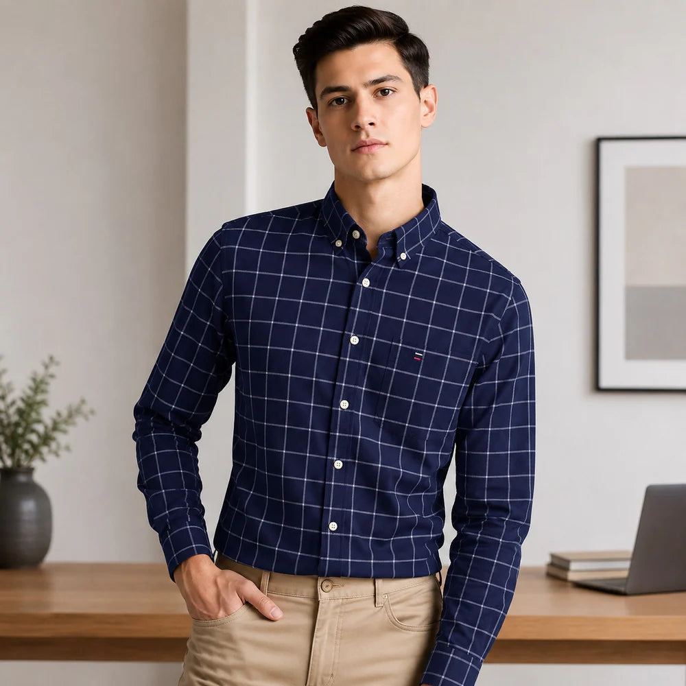 Men's Long-Sleeve Windowpane Check Shirt