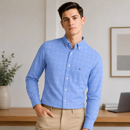 Men's Long-Sleeve Windowpane Check Shirt