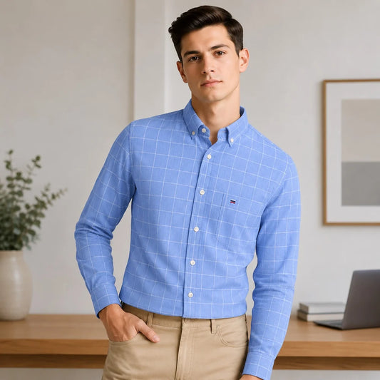 Men's Long-Sleeve Windowpane Check Shirt