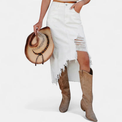 Women's High-Waisted Distressed Skirt