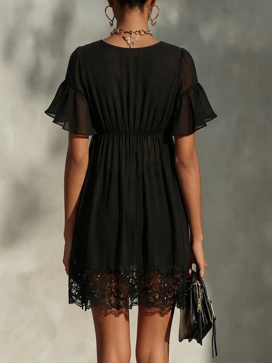 Women's Lace Hem Zip Front Mini Dress