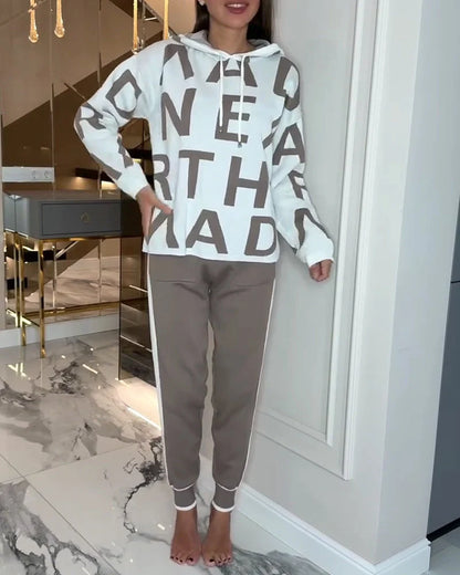 Women's Letter Print Hooded Two-Piece Set