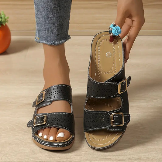 Adjustable Comfort Cutout Wedge Sandals