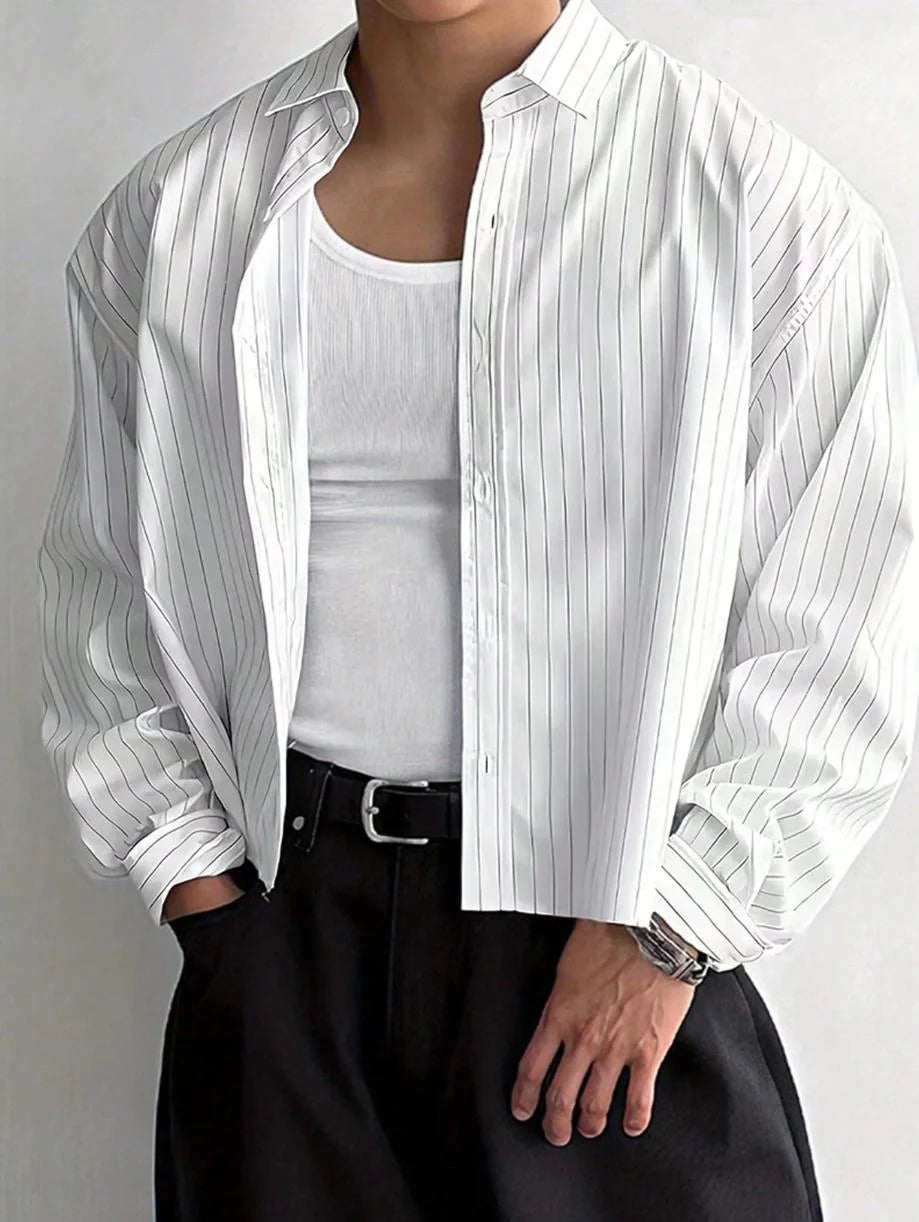 Men's Relaxed Fit Striped Button-Up Shirt