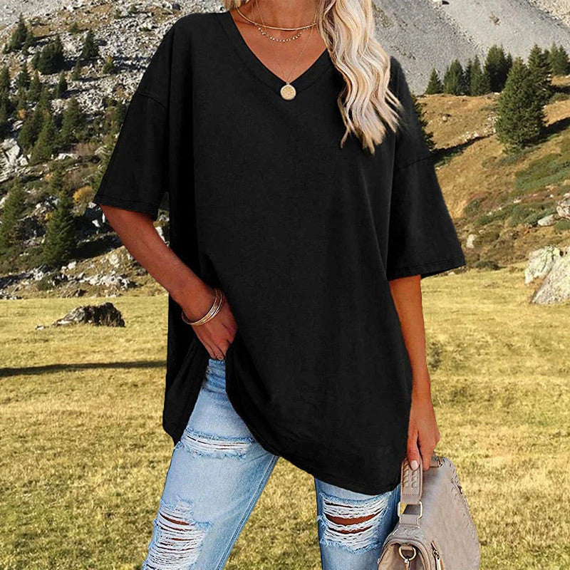 Women's Oversized V-Neck Short Sleeve T-Shirt