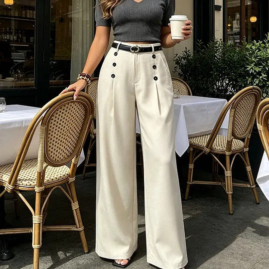 Women's Wide-Leg Button-Front Dress Pants
