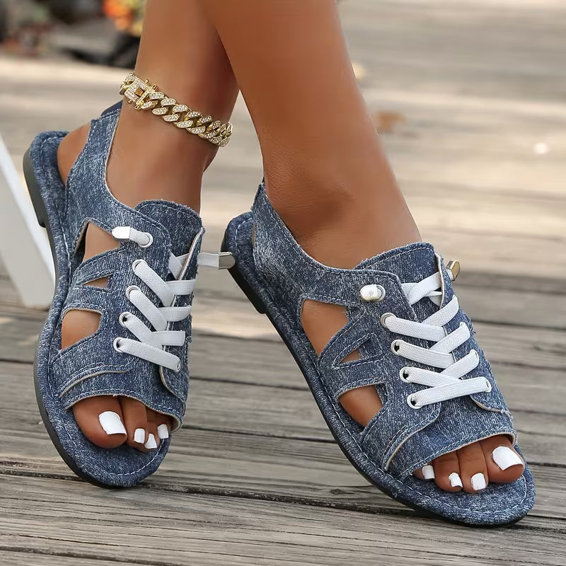 Women's Lace-Up Cutout Flat Sandals