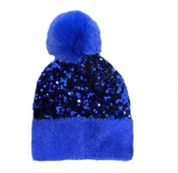 Unisex Sequin Pom Beanie