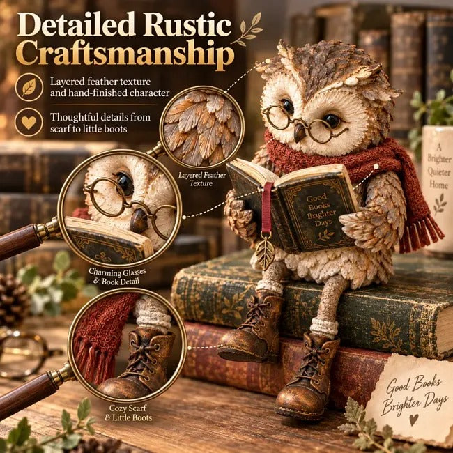 Reading Owl Figurine with Glasses and Book