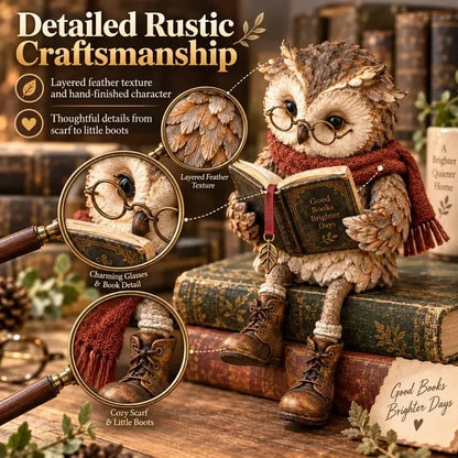 Reading Owl Figurine with Glasses and Book