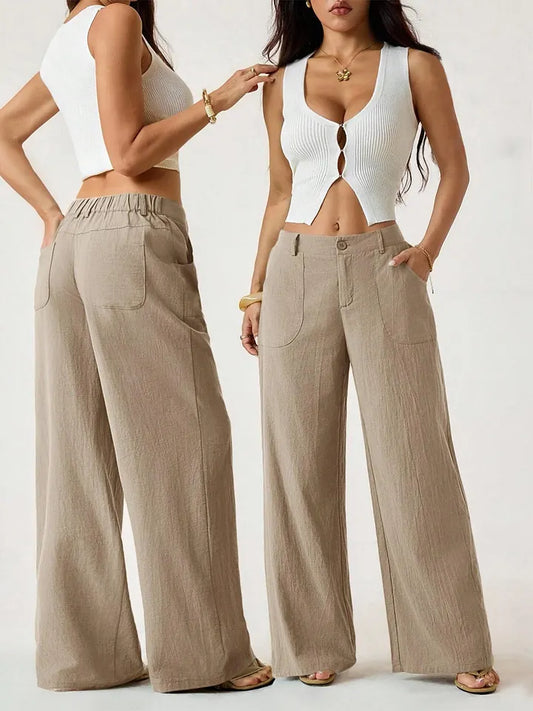 Women’s Wide-Leg Linen-Look Palazzo Pants