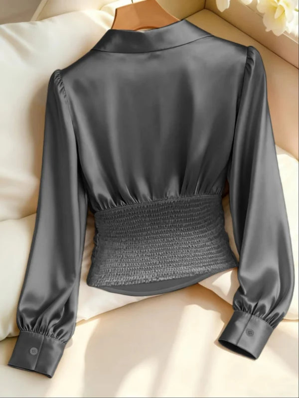 Women's Cinched-Waist Long-Sleeve Shirt