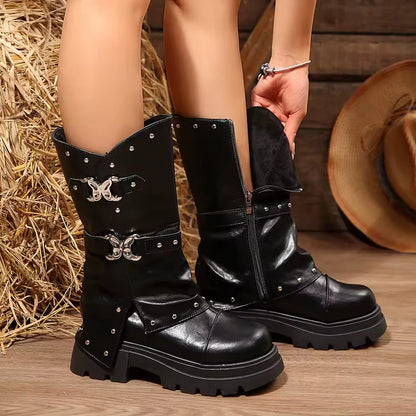 Women's Studded Platform Buckle Boots