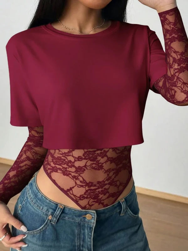 Women’s Lace Panel Crop Bodysuit