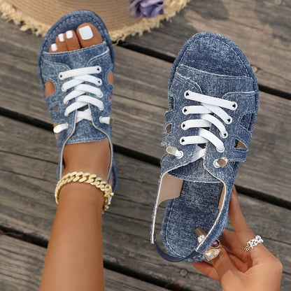 Women's Lace-Up Cutout Flat Sandals