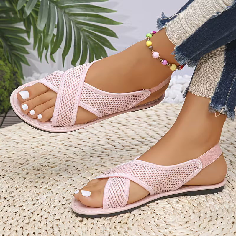 Women's Cross-Strap Mesh Flat Sandals