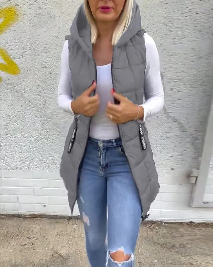 Women's Hooded Quilted Zip-Front Vest