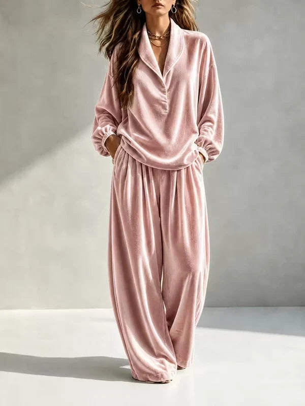 Women’s Velvet-Look Relaxed Pants Set