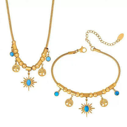 Bohemian Sun Charm Necklace & Bracelet Set