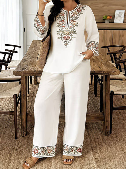 Women's Embroidered Two-Piece Lounge Set