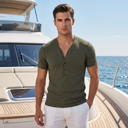 Men's Ribbed Short Sleeve Henley T-Shirt