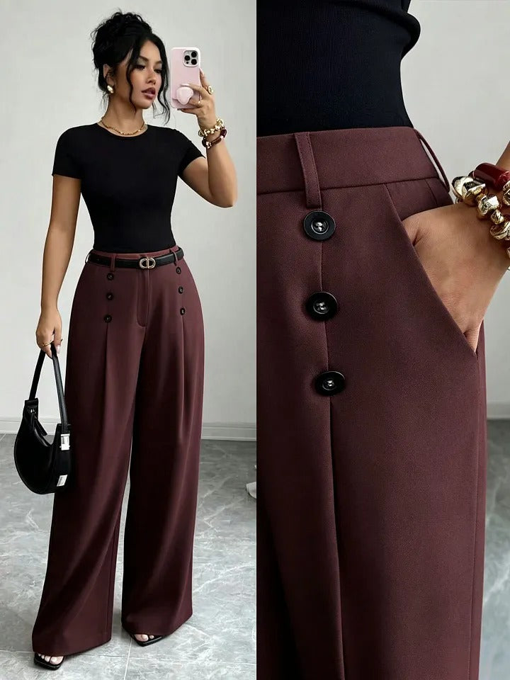 Women's Wide-Leg Button-Front Dress Pants