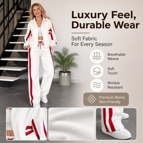 Women's Zip-Up Jacket and Wide-Leg Pants Set