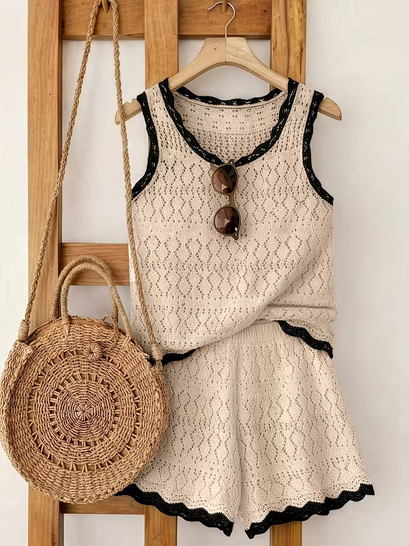 Women's Crochet Knit Tank and Shorts Set