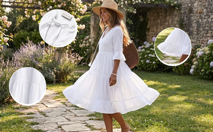 Women's Half Sleeve Tiered V-Neck Dress