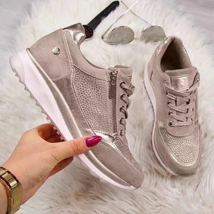 Women's Lace-Up Sneakers with Side Zipper