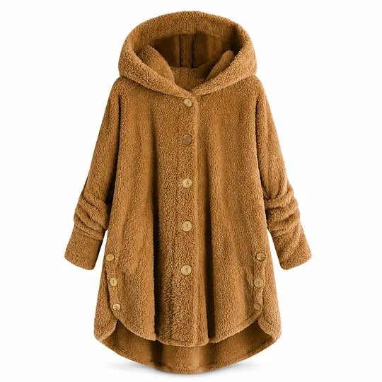 Women's Hooded Button-Front Coat with Asymmetrical Hem