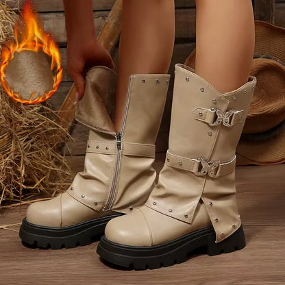 Women's Studded Platform Buckle Boots