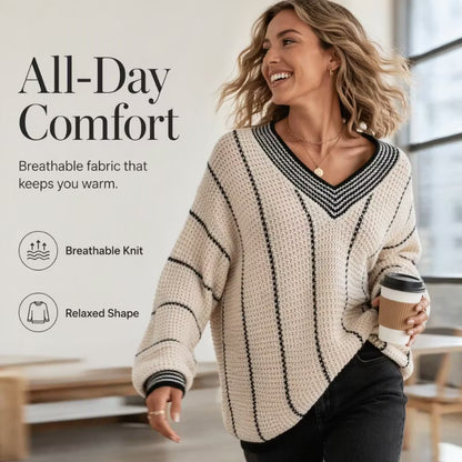 Women's Striped V-Neck Sweater