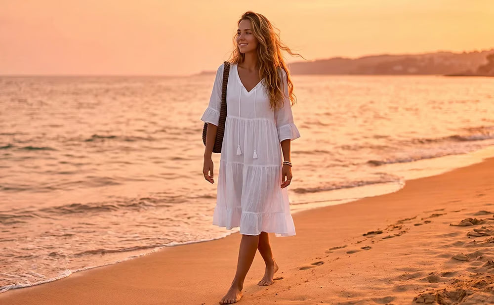 Women's Half Sleeve Tiered V-Neck Dress