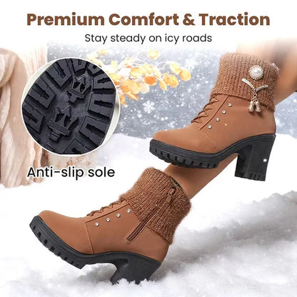 Women’s Faux Fur Trim Block Heel Boots