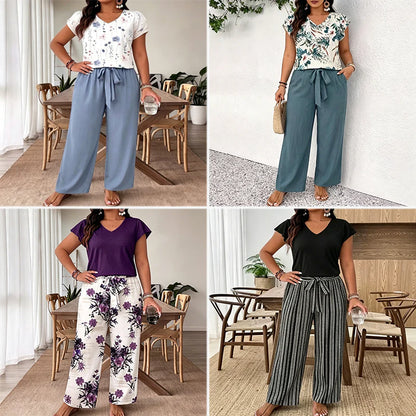 Women's Printed Top and Wide Leg Pants Set