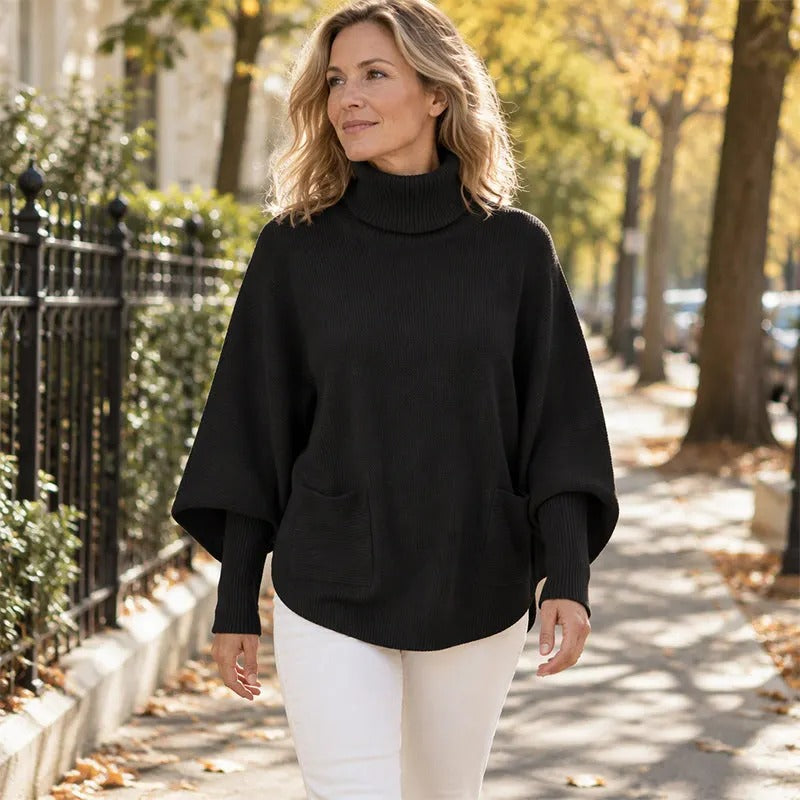 Women's High-Neck Poncho Sweater